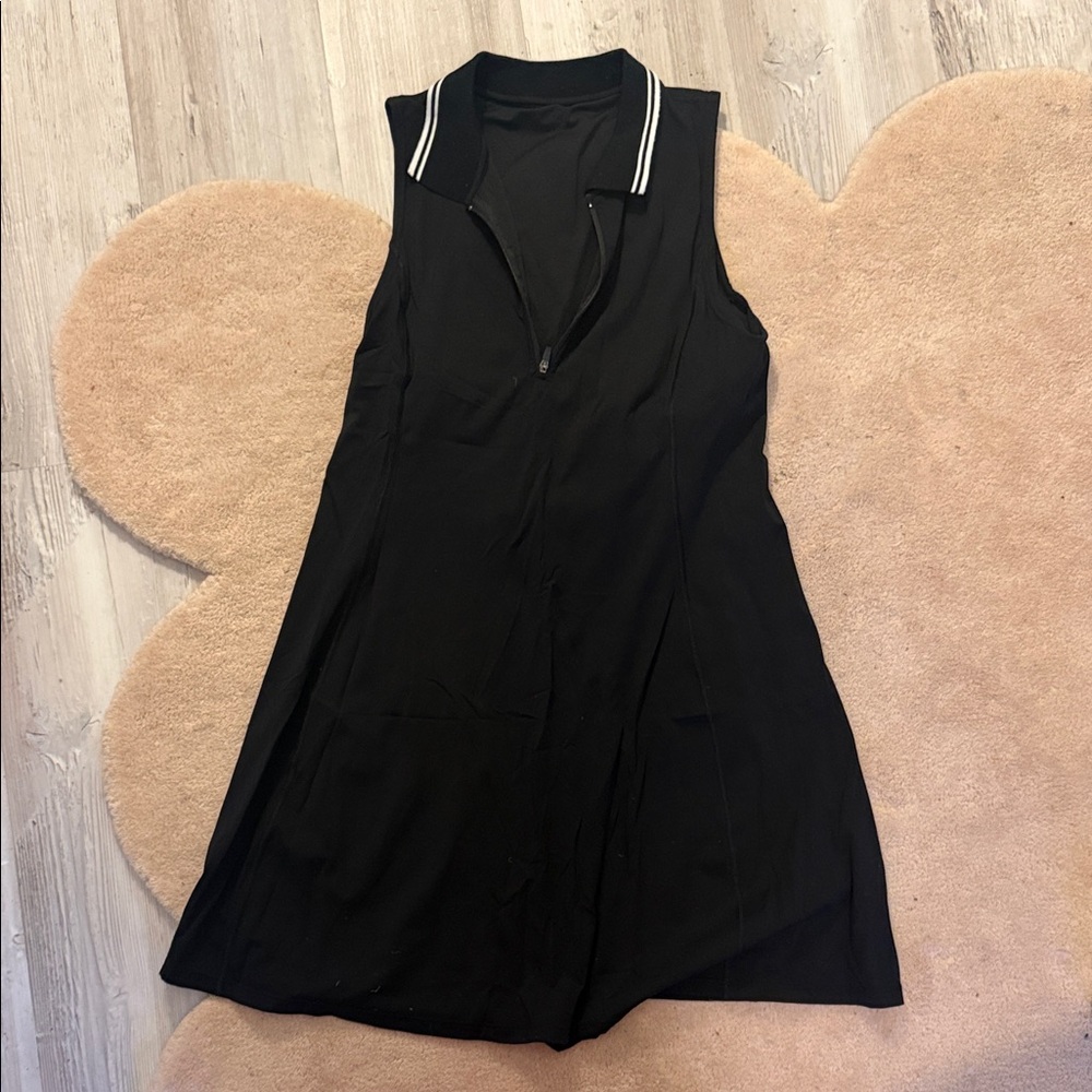 Black Sleeveless fitness Dress with White Collar
